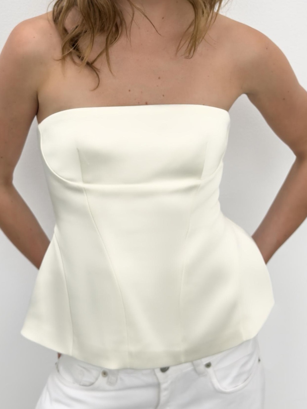 Zara NWT satin Strapless Ivory cream Peplum Top